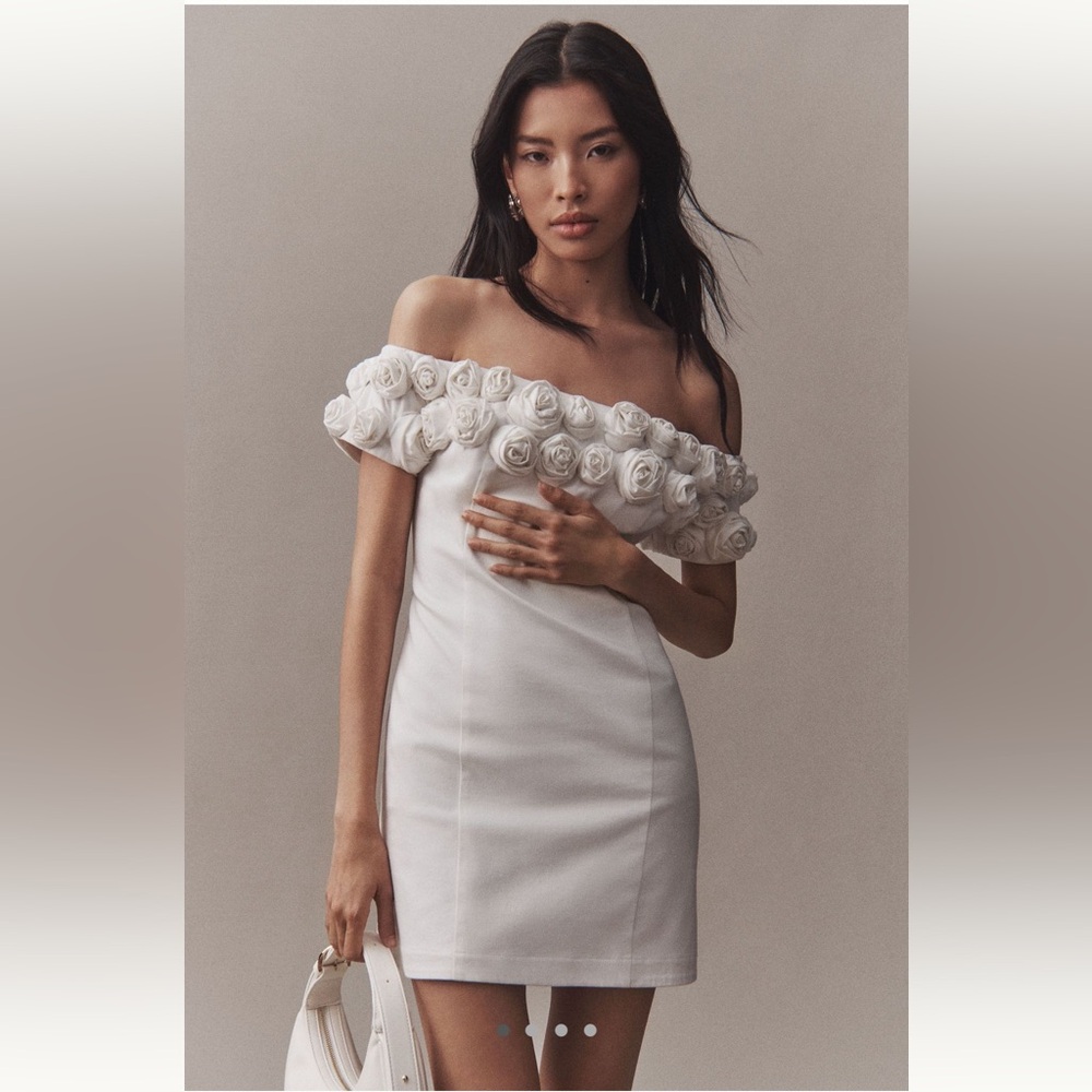 Anthropologie BHLDN Strapless Off Shoulder White Floral Mini Dress Rosette XXS